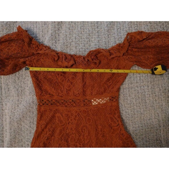 Franco Lace Puff Sleeve off the shoulder mini dress Sm Boho Feminine Cottage Cor - Picture 10 of 12